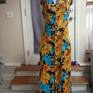 Jamie Brooke Vintage Sleeveless Floral Maxi Dress, Button Down, Size L
